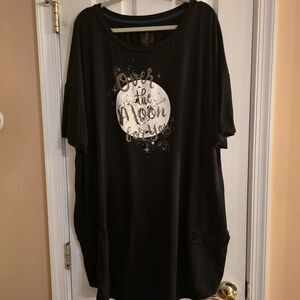 Black Graphic Sleep Shirt with Moon Design